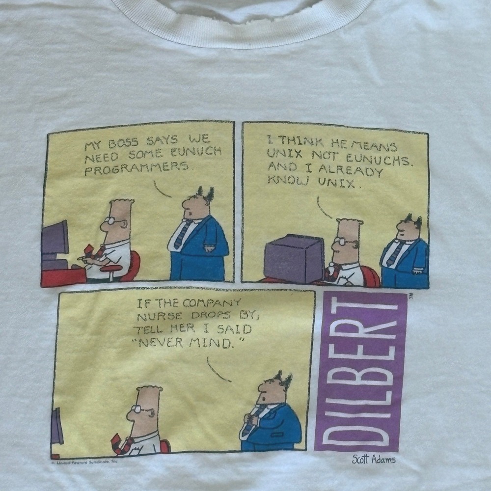 VTG Dilbert Programmer Comic Shirt XL Single Stitch Scott Adams